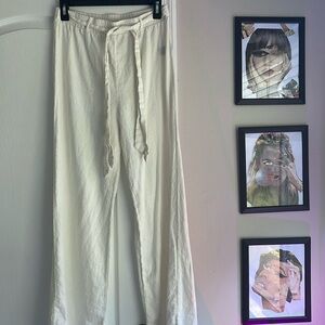 High waist cream linen pants